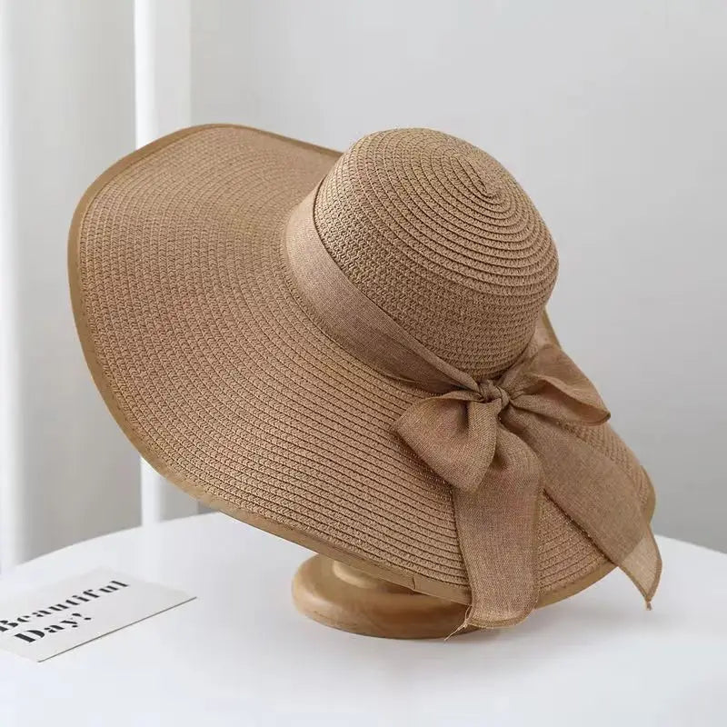 wide brim Straw Hat for Women Wholesale female dome straw hat visor foldable beach hat lady sun hat summer French retro topper