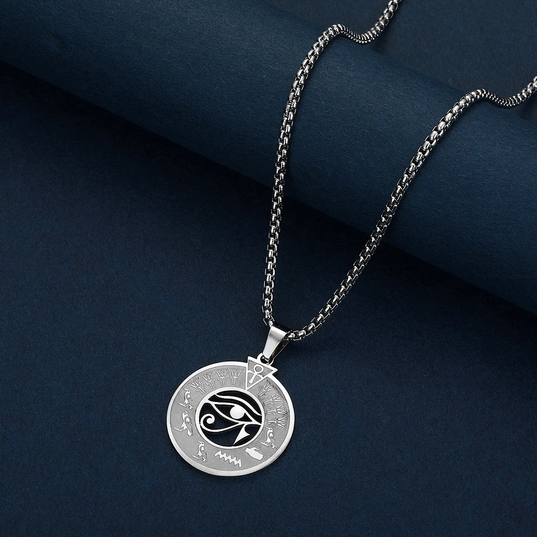 QIMING Handmade Ankh Eyes Of Horus Pendant Necklace Egypt Jewelry Evil Eye Turkish Jewelry Stainless Steel Necklace