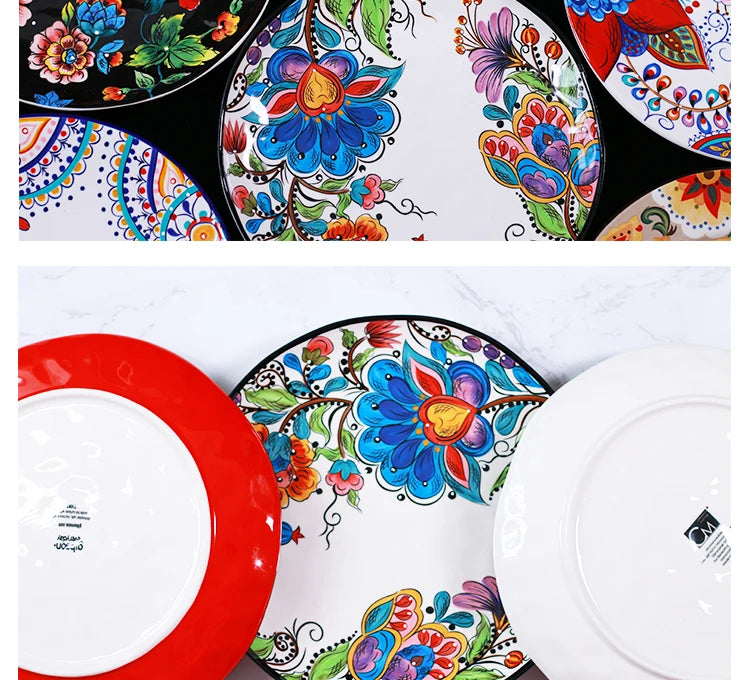 Creative Boho Ceramic Plate European Classical Painted Steak Pasta Dinner Plates Restaurant Hotel Serving Tray Home Tableware