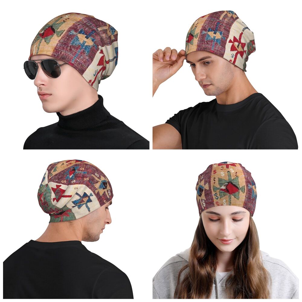 Custom Persian Kilim Print Skullies Beanies Caps Cool Warm Knitted Hats Unisex Bohemian Geometric Ethnic Style Bonnet Hats
