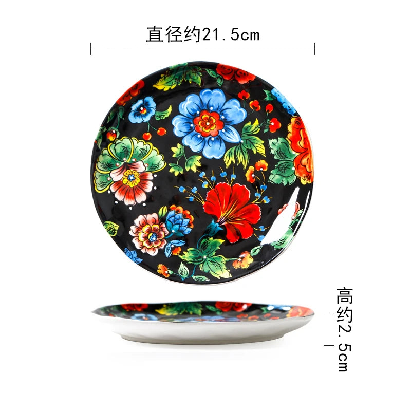 Creative Boho Ceramic Plate European Classical Painted Steak Pasta Dinner Plates Restaurant Hotel Serving Tray Home Tableware