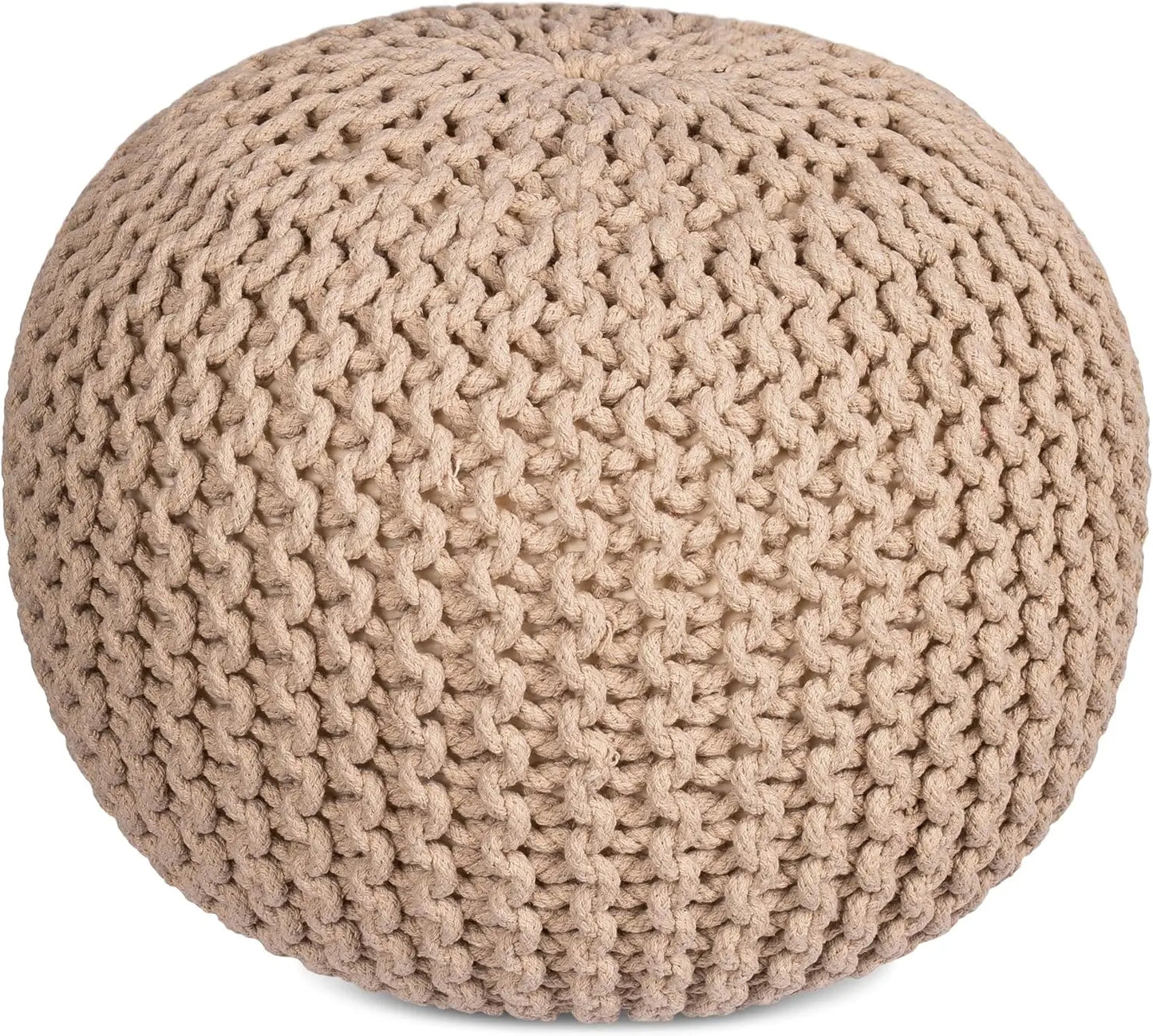 Round Pouf Ottoman | Cotton Braided Foot Stool with Bean Bag Filling | Boho Foot Rest for Living Room,Lightweight & Soft Natural