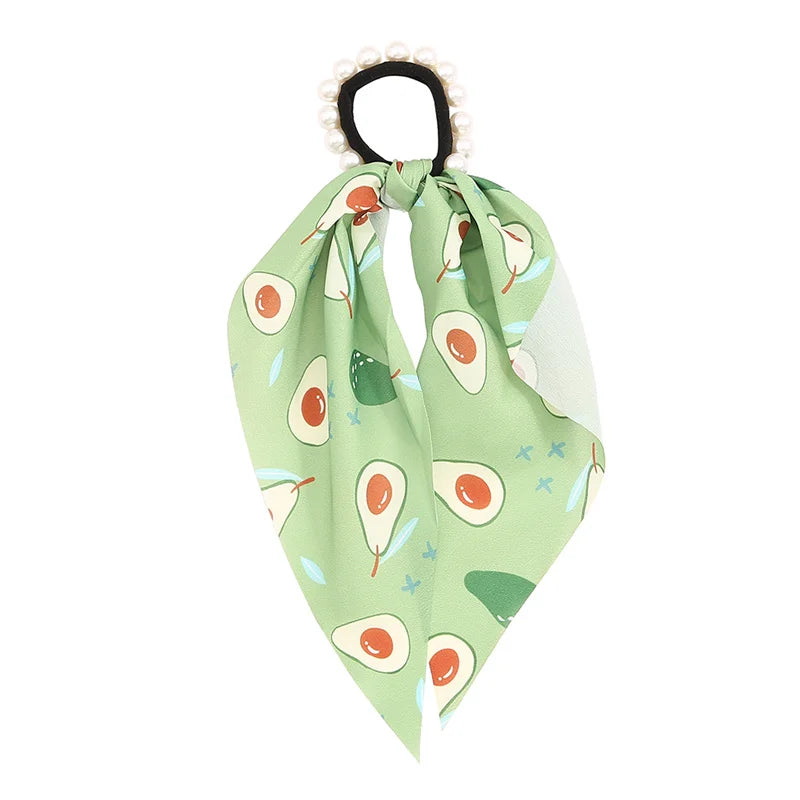 Bohemian Fashion Flower Printed Satin Elastic Long Ribbon Hair Bands Ponytail Scarf Hair Tie Women Scrunchies Hair Accessories