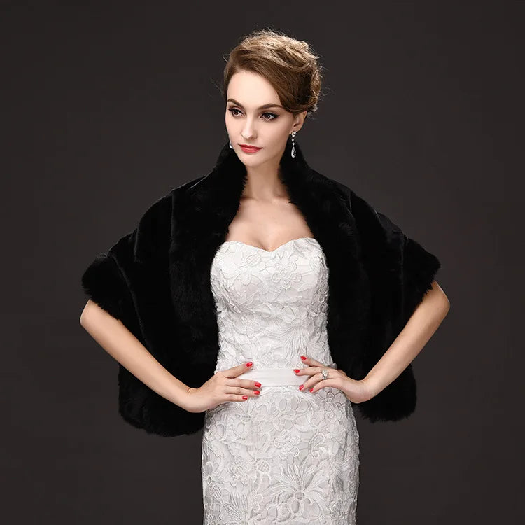 Luxury Faux Fur Scarf Cape Winter Warm Bolero Bridal Poncho Elegant Soft Mink Female Wedding Cloak Jacket E162