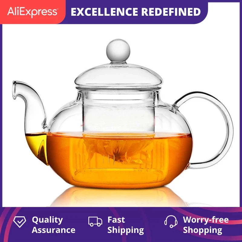 High quality Heat Resistant Glass Flower Tea Pot,Practical Bottle Flower TeaCup Glass Teapot with Infuser Tea Leaf Herbal Coffee