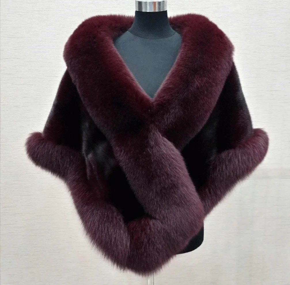 Luxury Faux Fur Scarf Cape Winter Warm Bolero Bridal Poncho Elegant Soft Mink Female Wedding Cloak Jacket E162