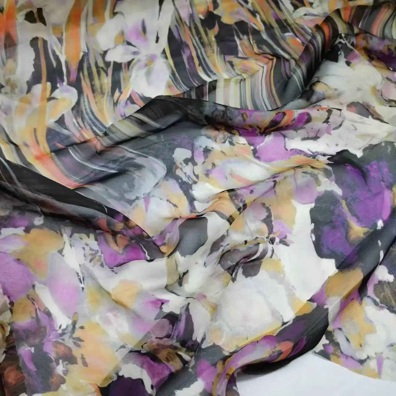 Pure Silk 100% Fabric On Sale Bohemian Floral Chiffon Style Width 135cm Soft 6mm Dress Scarf Material