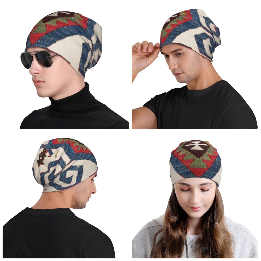 Custom Persian Kilim Print Skullies Beanies Caps Cool Warm Knitted Hats Unisex Bohemian Geometric Ethnic Style Bonnet Hats