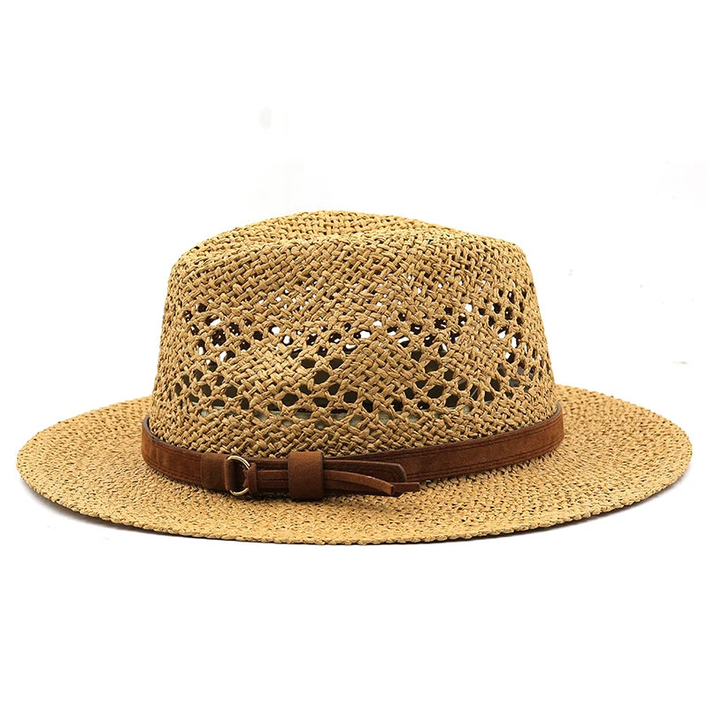 Hollow Men Raffia straw hat Straw Cowboy Hats Western Beach Felt Sun hats Party Cap for Girl Women summer jazz straw hat
