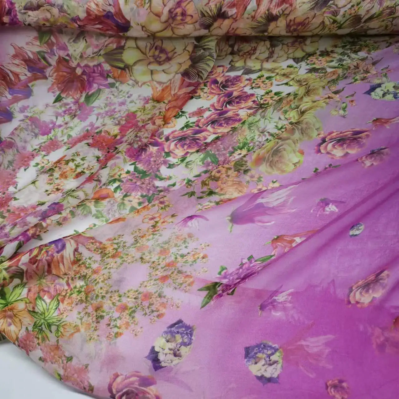 Pure Silk 100% Fabric On Sale Bohemian Floral Chiffon Style Width 135cm Soft 6mm Dress Scarf Material