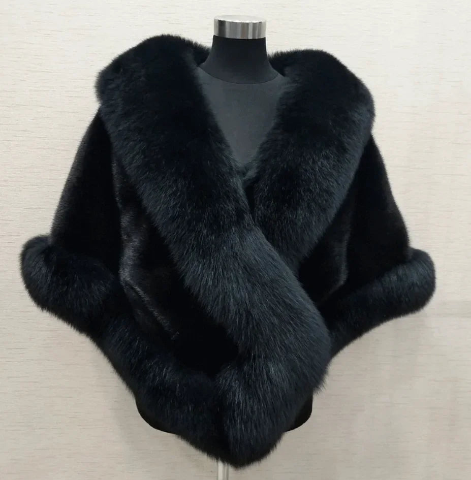 Luxury Faux Fur Scarf Cape Winter Warm Bolero Bridal Poncho Elegant Soft Mink Female Wedding Cloak Jacket E162