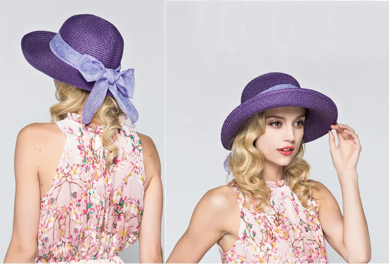 2019 Summer Bow Ribbon Sun Hat Panama Women's Cap Bonnet Beach Straw Hats summer hats for women шляпа соломенная gorro mujer