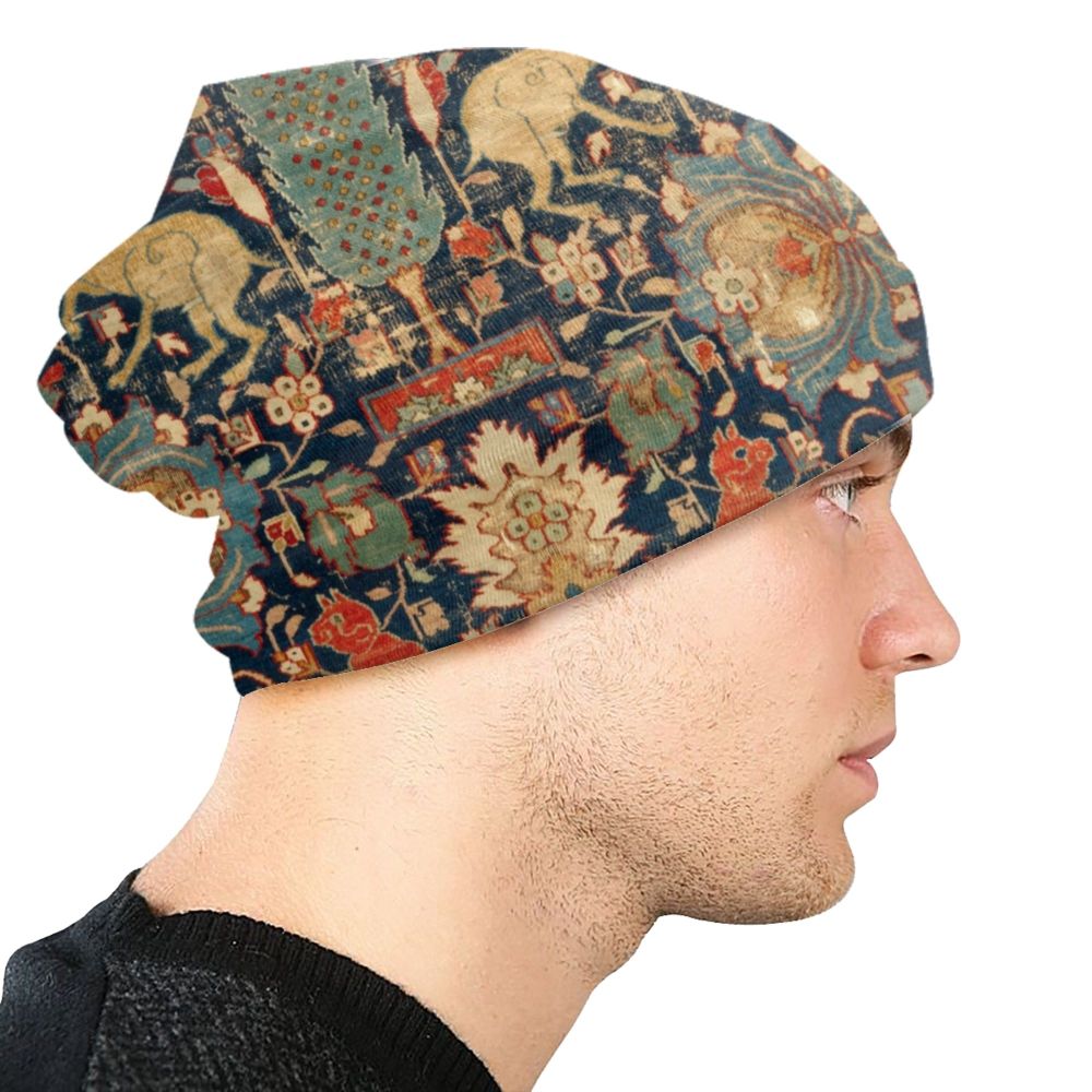 Custom Persian Kilim Print Skullies Beanies Caps Cool Warm Knitted Hats Unisex Bohemian Geometric Ethnic Style Bonnet Hats