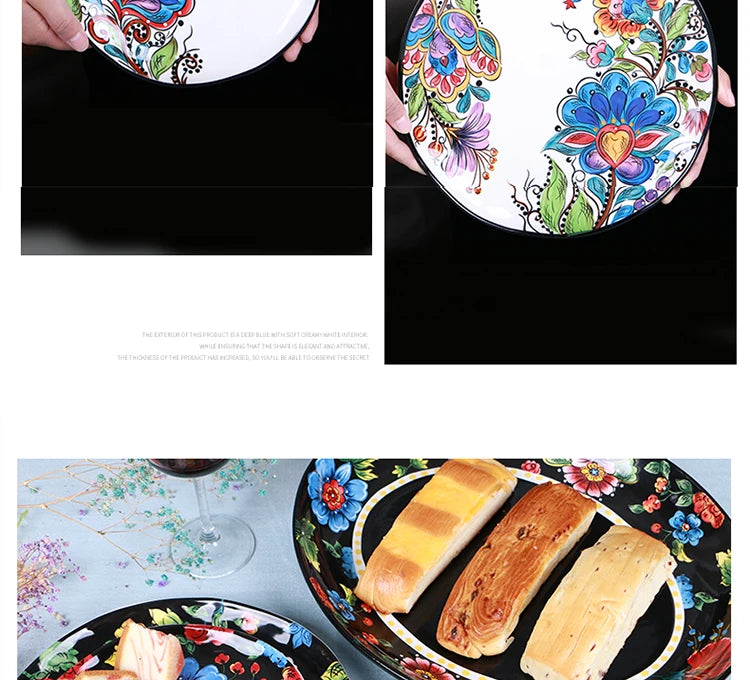 Creative Boho Ceramic Plate European Classical Painted Steak Pasta Dinner Plates Restaurant Hotel Serving Tray Home Tableware