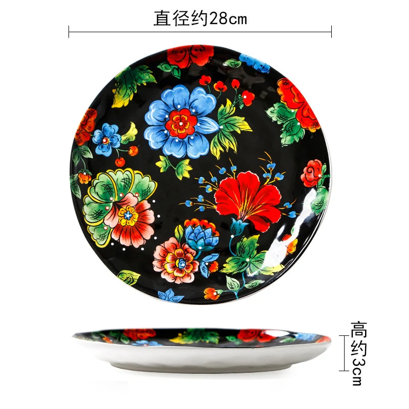 Creative Boho Ceramic Plate European Classical Painted Steak Pasta Dinner Plates Restaurant Hotel Serving Tray Home Tableware