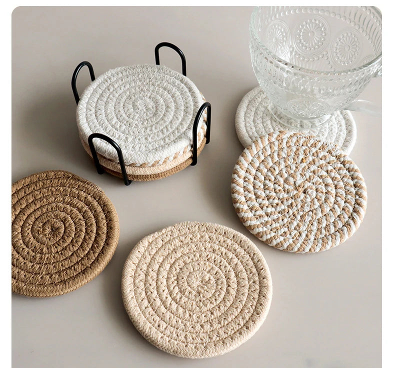 8Pcs/Set Cotton Rope Woven Round Coaster Set Mug Insulated Pad Boho Style Drink Coaster Tea Cup Mat For Coffee Home Decoration
