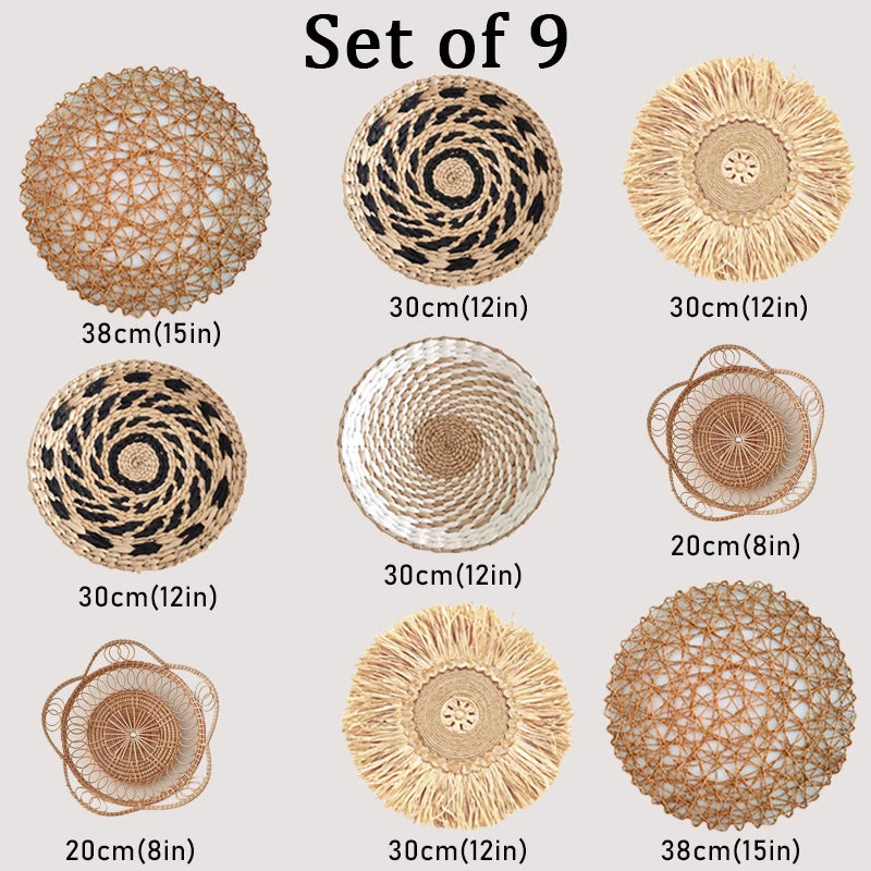 Woven Wall Basket Plate Boho Hanging Seagrass Wall Decor Natural Handmade Home Art for Living Room/Farmhouse/Kitchen