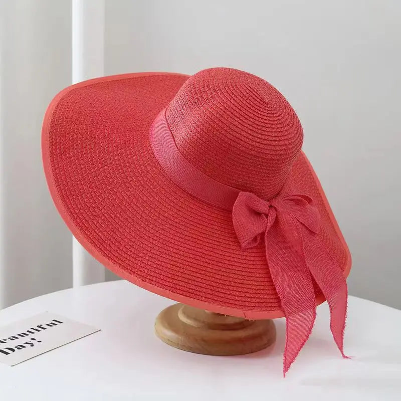 wide brim Straw Hat for Women Wholesale female dome straw hat visor foldable beach hat lady sun hat summer French retro topper