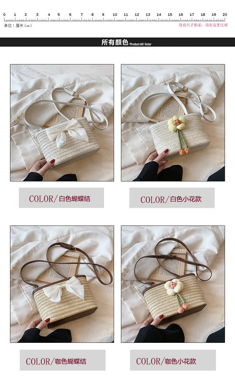2024 New Woven Bag Women's Summer Versatile Crossbody Beach Resort Bag Mini Bohemian Phone Wallet Bucket Bag