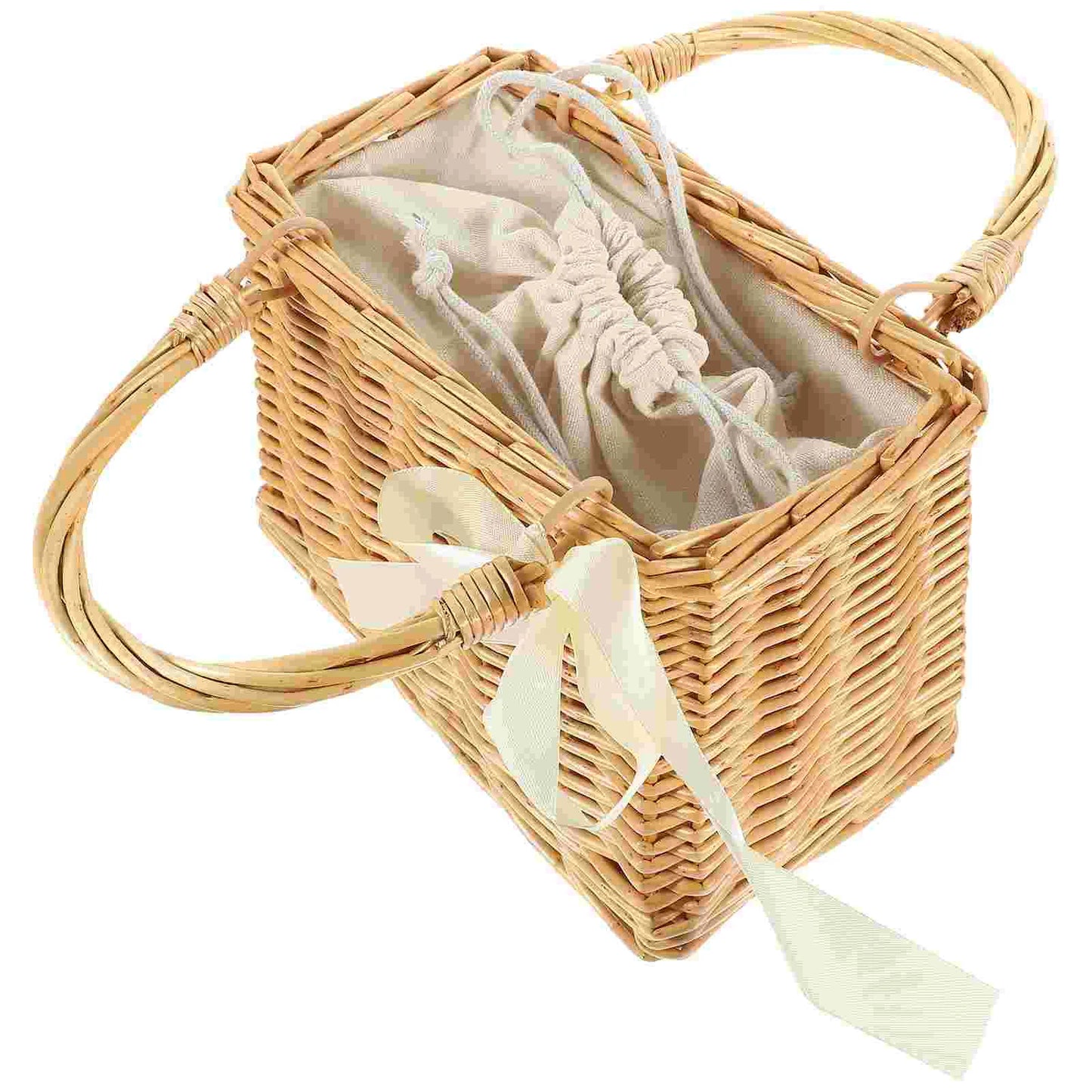 Boho Beach Bag Woven Flower Basket Plant Baskets Handbag Portable Holder White Women's Wallet