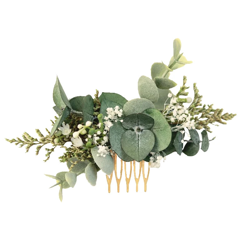 Greenery Handmade Eucalyptus Bridal Hair Comb, Boho Wedding Headpiece, Romantic Dried Flower Comb for Bridesmaids supplies