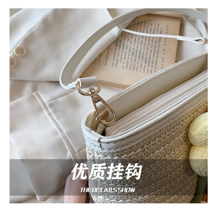 2024 New Woven Bag Women's Summer Versatile Crossbody Beach Resort Bag Mini Bohemian Phone Wallet Bucket Bag