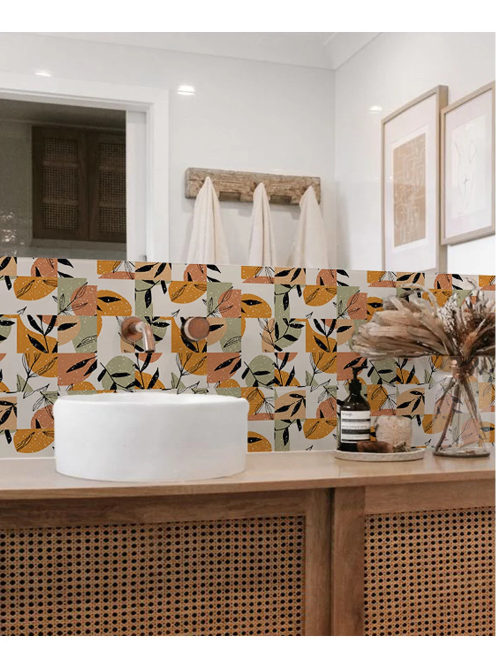 10 PCS Frosted Texture Boho Geometric Flower Waterproof Kitchen Wall Sticker Self-adhesive Floor Tile Stickers