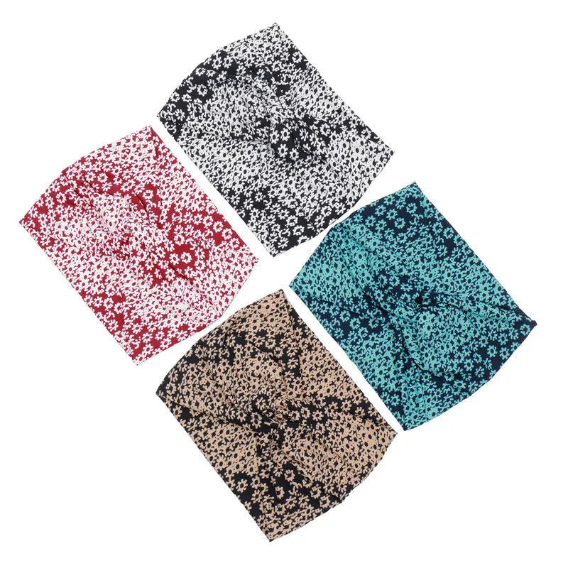 Flower Yoga Headbands For Women's Hair Extra Wide Thick Stretchy Boho African Turban Knotted Tie Dye Head Bands