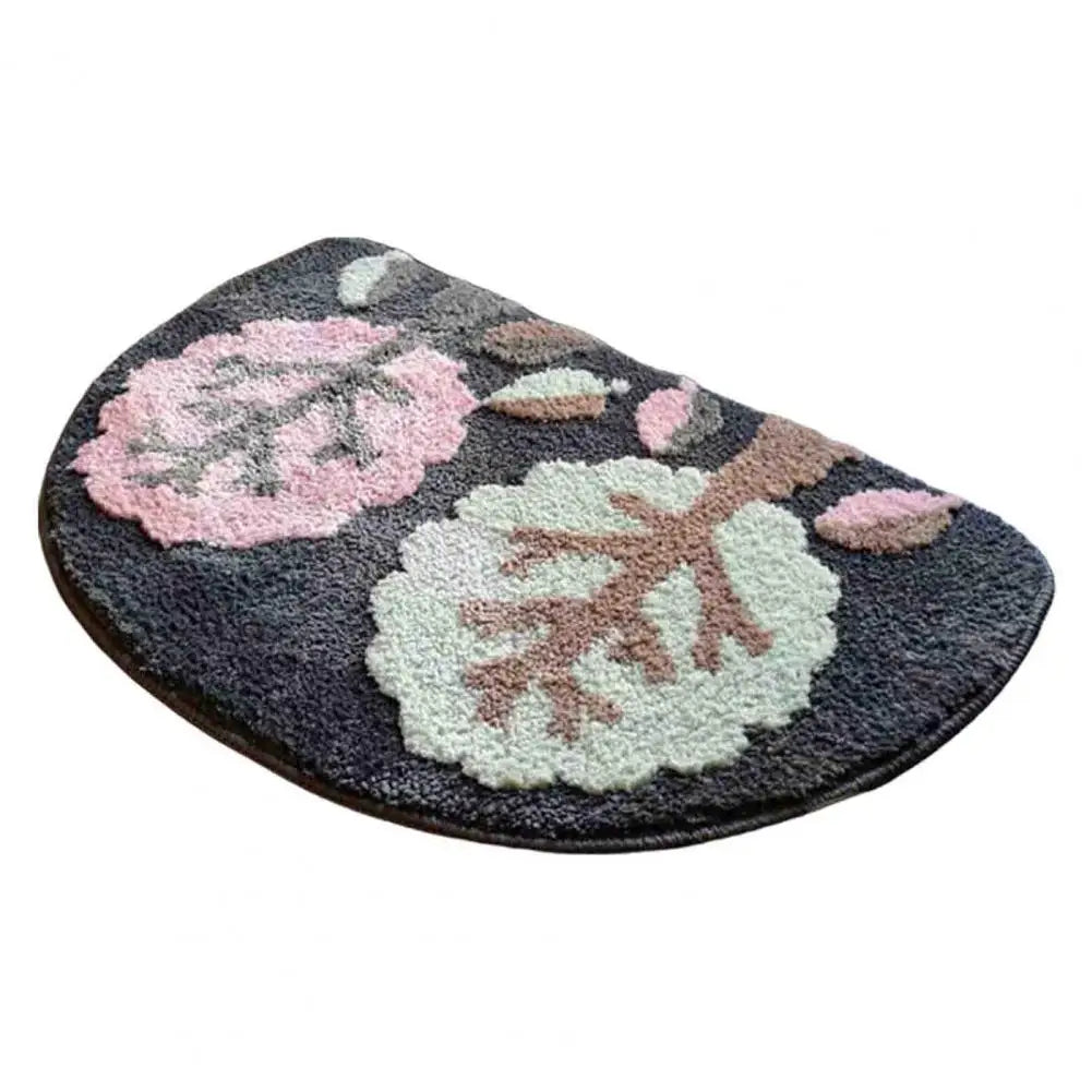 Bathroom Rugs Boho Flower Cartoon Panda Pattern Semicircle Floor Mat Thick Water Absorbent Non-slip Rug for Bathroom Kitchen
