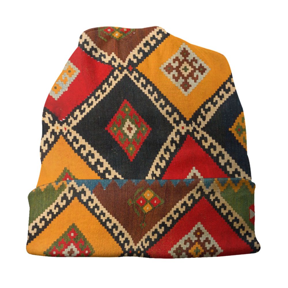 Custom Persian Kilim Print Skullies Beanies Caps Cool Warm Knitted Hats Unisex Bohemian Geometric Ethnic Style Bonnet Hats