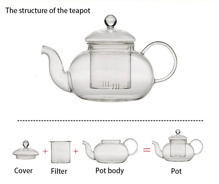 High quality Heat Resistant Glass Flower Tea Pot,Practical Bottle Flower TeaCup Glass Teapot with Infuser Tea Leaf Herbal Coffee