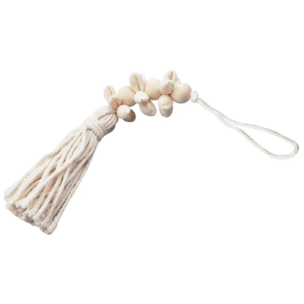 Rustic Bead Garland Boho Style Hanging String Wood with Tassels Wedding Pendant Beige