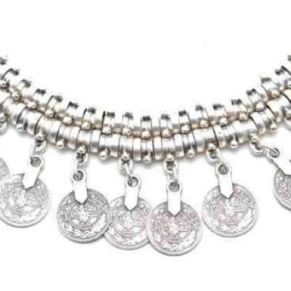 Boho Ethnic Turkish Gypsy Tribal Indian Beach Choker Bib Coin Tassel Collares Necklace For Women Vintage Silvery Afghan Jewelry