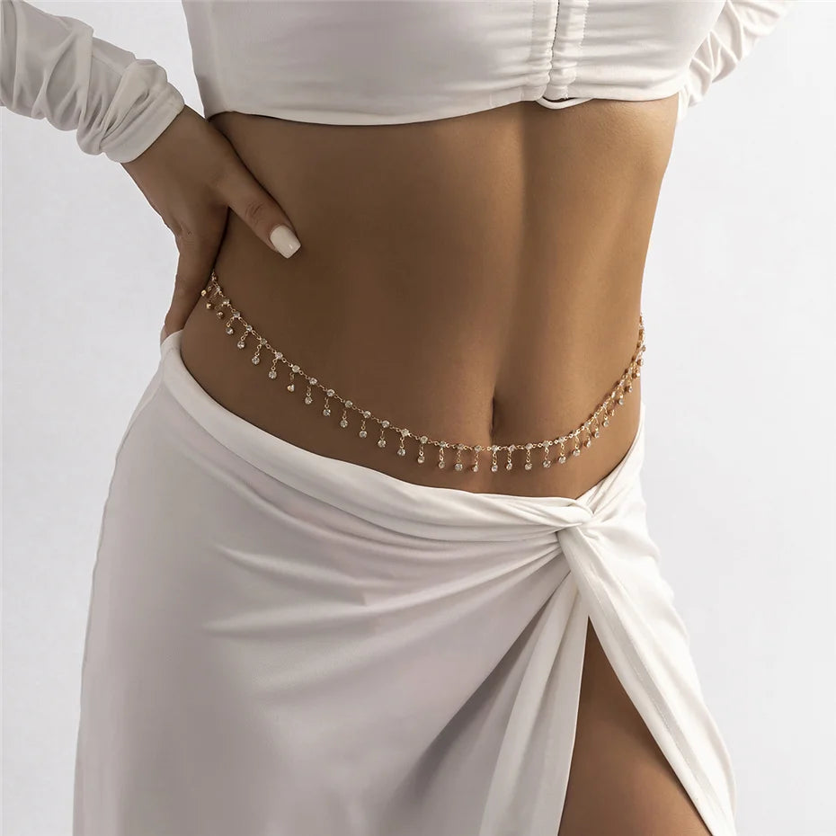 Sexy Tassel Waist Chain Belt Zircon Rhinestone Belly Body Chain Fashion Trend Jewelry For Women Festival Rave Party Accessories