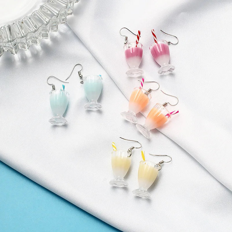 Boho Spring Summer Women's Earrings Tea With Milk Acrylic Fruit Cup Trend Fashion Originality Jewelry Sweet Lovely Girl Earrings
