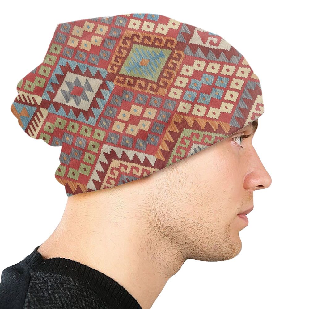Custom Persian Kilim Print Skullies Beanies Caps Cool Warm Knitted Hats Unisex Bohemian Geometric Ethnic Style Bonnet Hats