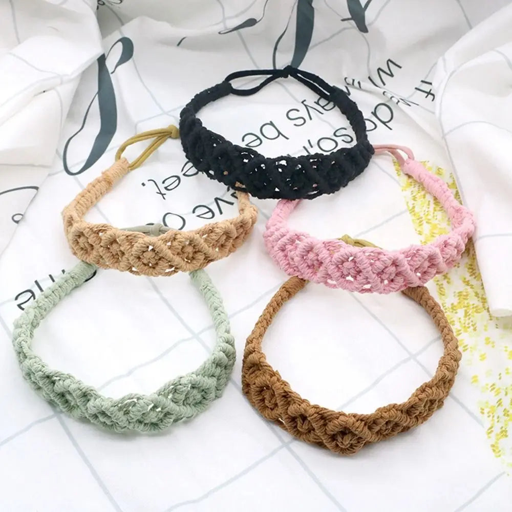 Cute Ethnic Style Flower Turban Headwrap Braided Rope Bohemian Headband Macrame Hair Band Women Hair Scarf Crochet Bandana