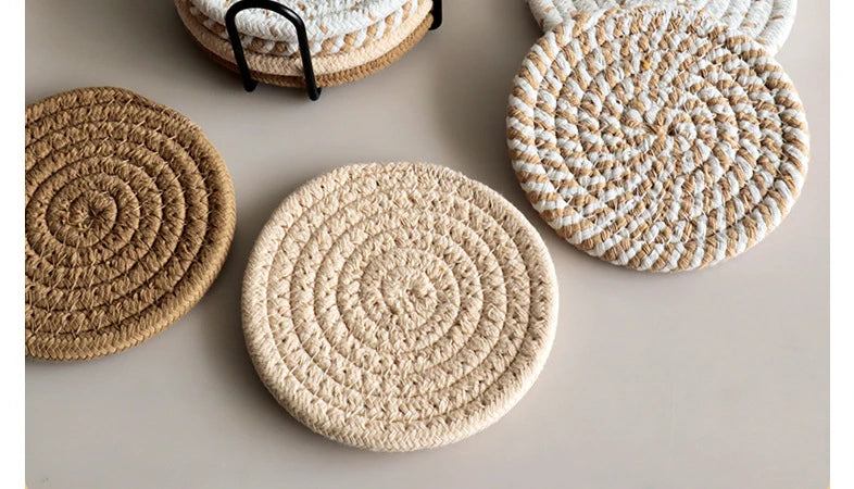 8Pcs/Set Cotton Rope Woven Round Coaster Set Mug Insulated Pad Boho Style Drink Coaster Tea Cup Mat For Coffee Home Decoration