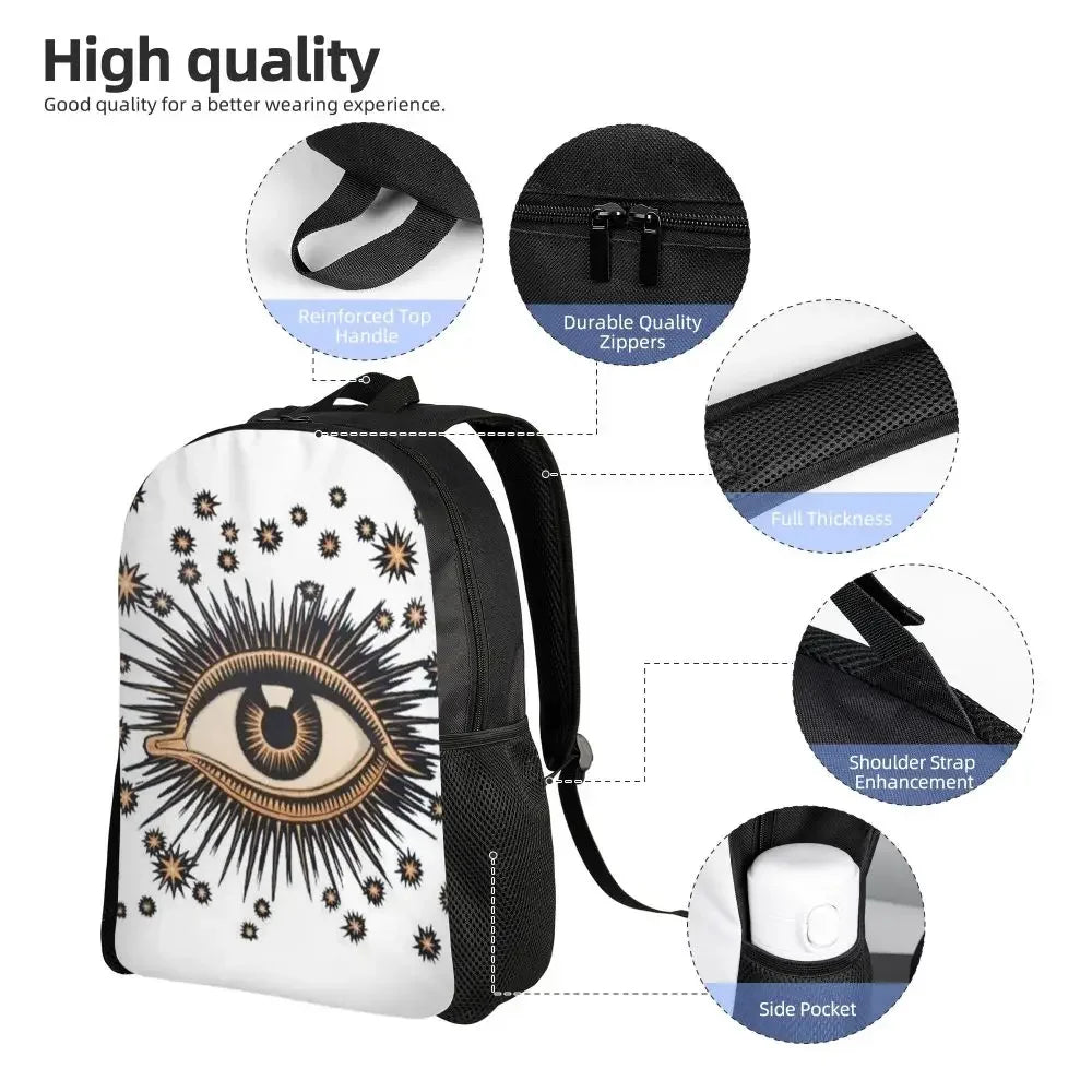 Custom Navy Blue White Mediterranean Evil Eye Mandala Pattern Backpacks Men Casual Bookbag for School College Bohemian Boho Bags