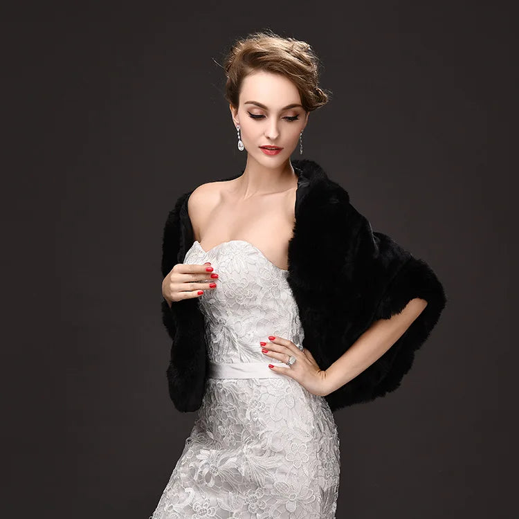 Luxury Faux Fur Scarf Cape Winter Warm Bolero Bridal Poncho Elegant Soft Mink Female Wedding Cloak Jacket E162