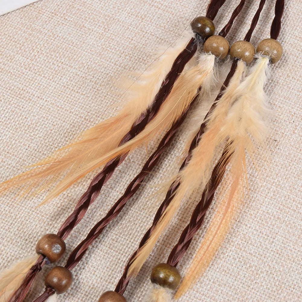 Fashionable Boho Feather Headband Wig Beaded Feather Headdress Handmade Hair Clip Girl Bohemian Hair Accessories Random Color