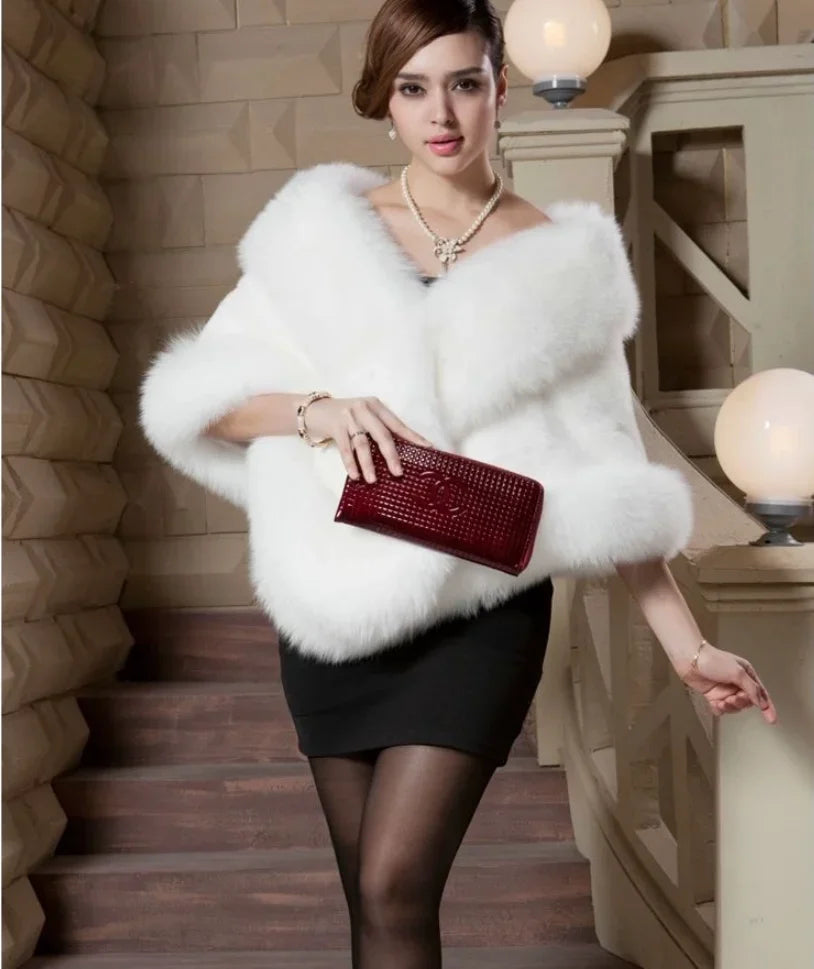 Luxury Faux Fur Scarf Cape Winter Warm Bolero Bridal Poncho Elegant Soft Mink Female Wedding Cloak Jacket E162