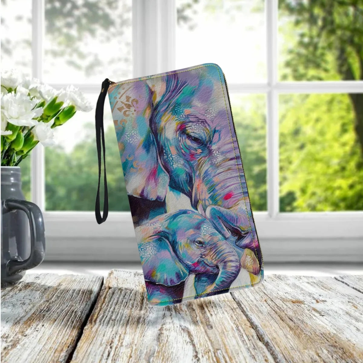 Bohemian Elephant Print Luxury PU Leather Party Clutch Long Zipper Elegant Clutch Business Card Holder High Quality Wallet Femal
