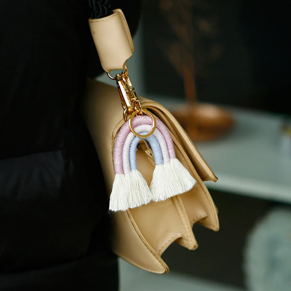 Fashion Rainbow Keychain Bohemian Tassel Key Chain Car Keyring Holder Women Girl Bag Ornaments Handbag Charms Wallet Purse Decor