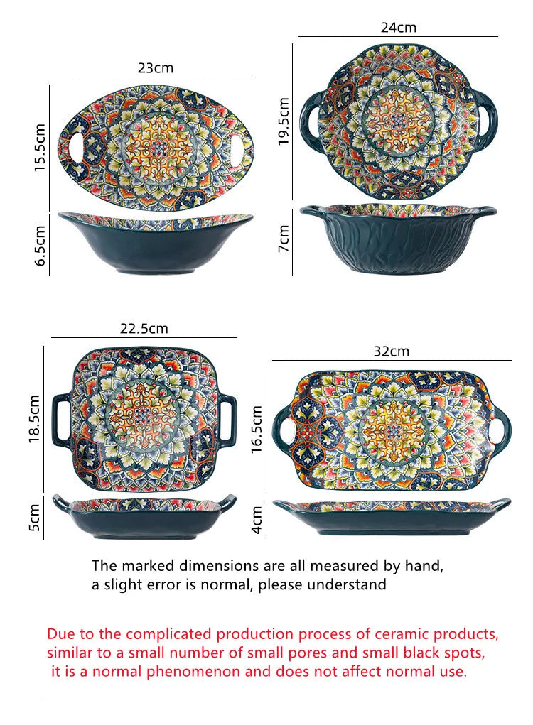 Retro Ceramic Dinner Plates Set Bohemia Style Food Plate Household Tableware Set Breakfast Plates Salad Soup Bowls Dinnerware