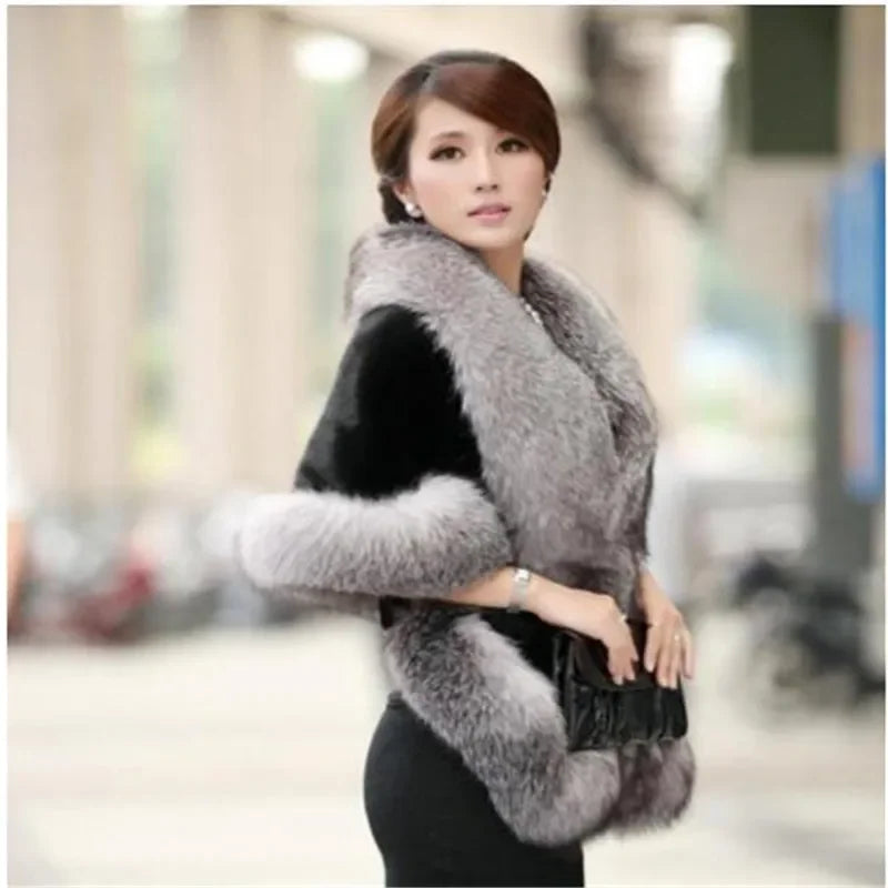 Luxury Faux Fur Scarf Cape Winter Warm Bolero Bridal Poncho Elegant Soft Mink Female Wedding Cloak Jacket E162