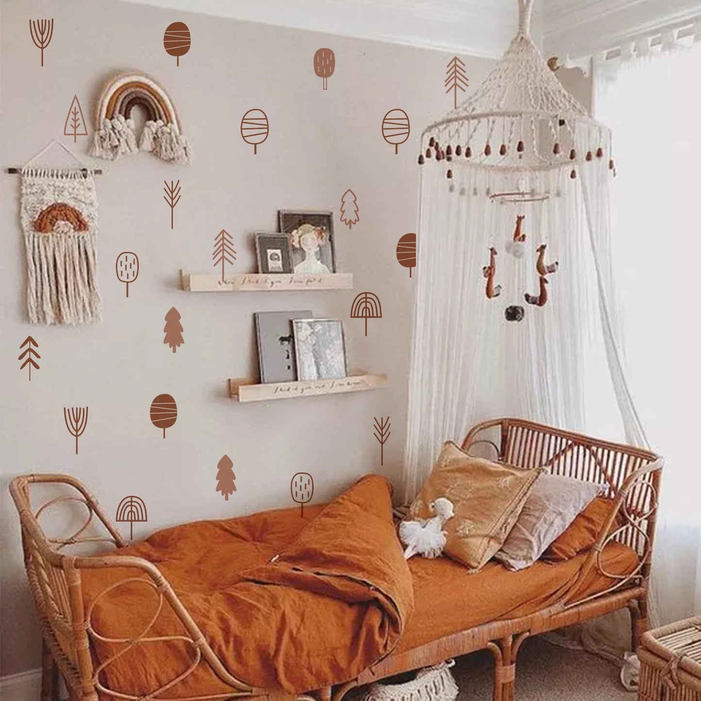Boho Watercolour Flower Wall Stickers for Kids Rooms Living Room Wall Decor Kitchen Decoration Decals Art Decal Mural Background