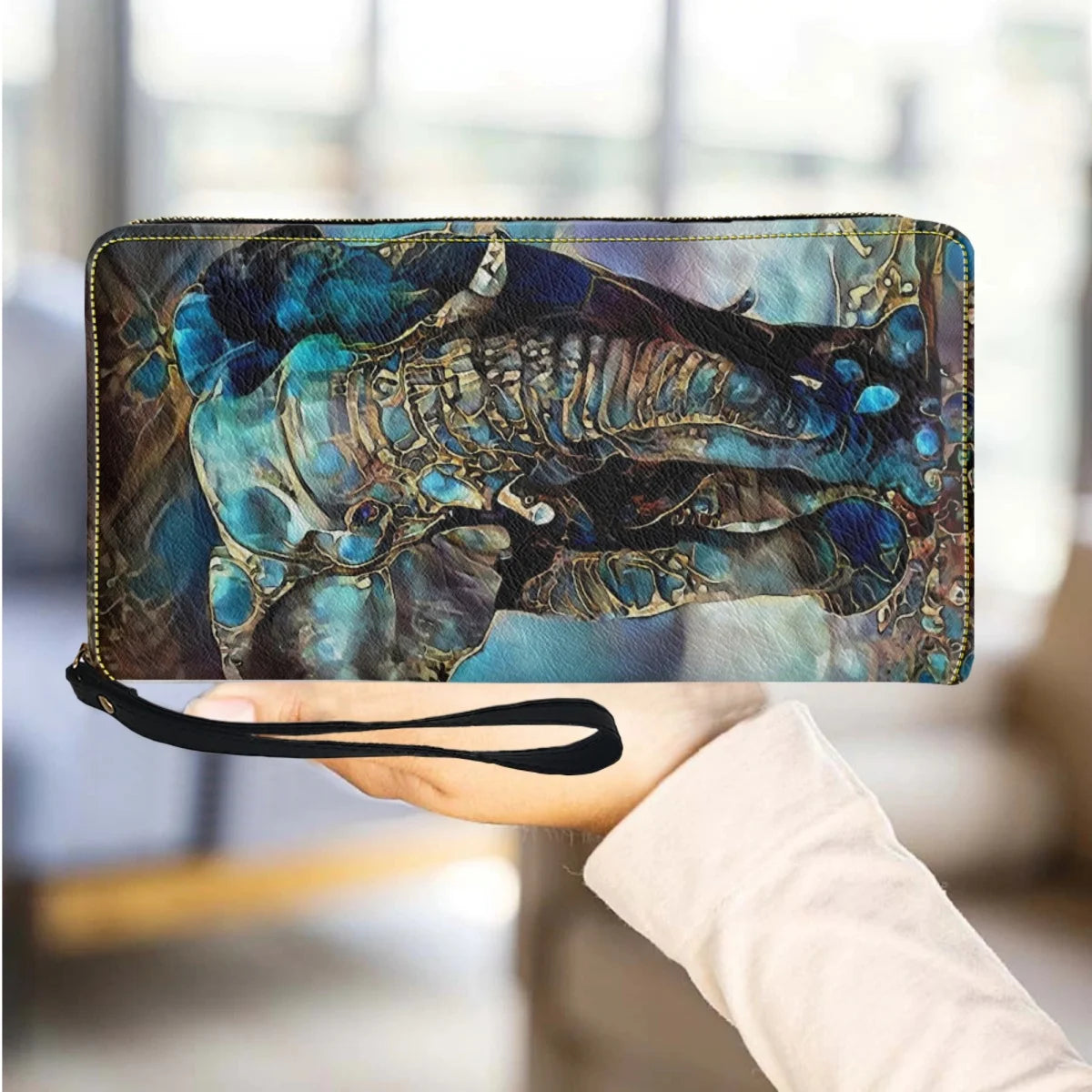 Bohemian Elephant Print Luxury PU Leather Party Clutch Long Zipper Elegant Clutch Business Card Holder High Quality Wallet Femal