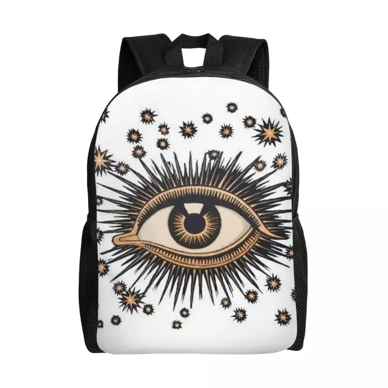 Custom Navy Blue White Mediterranean Evil Eye Mandala Pattern Backpacks Men Casual Bookbag for School College Bohemian Boho Bags