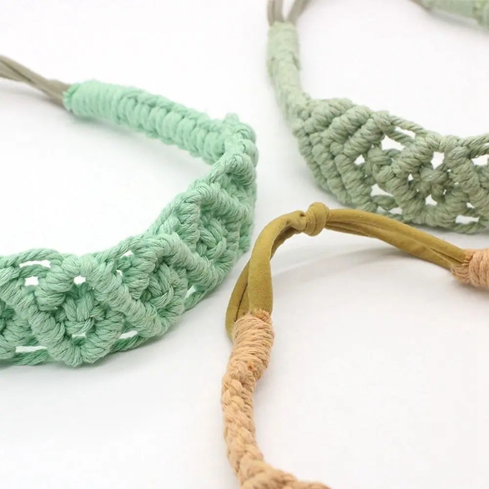 Cute Ethnic Style Flower Turban Headwrap Braided Rope Bohemian Headband Macrame Hair Band Women Hair Scarf Crochet Bandana